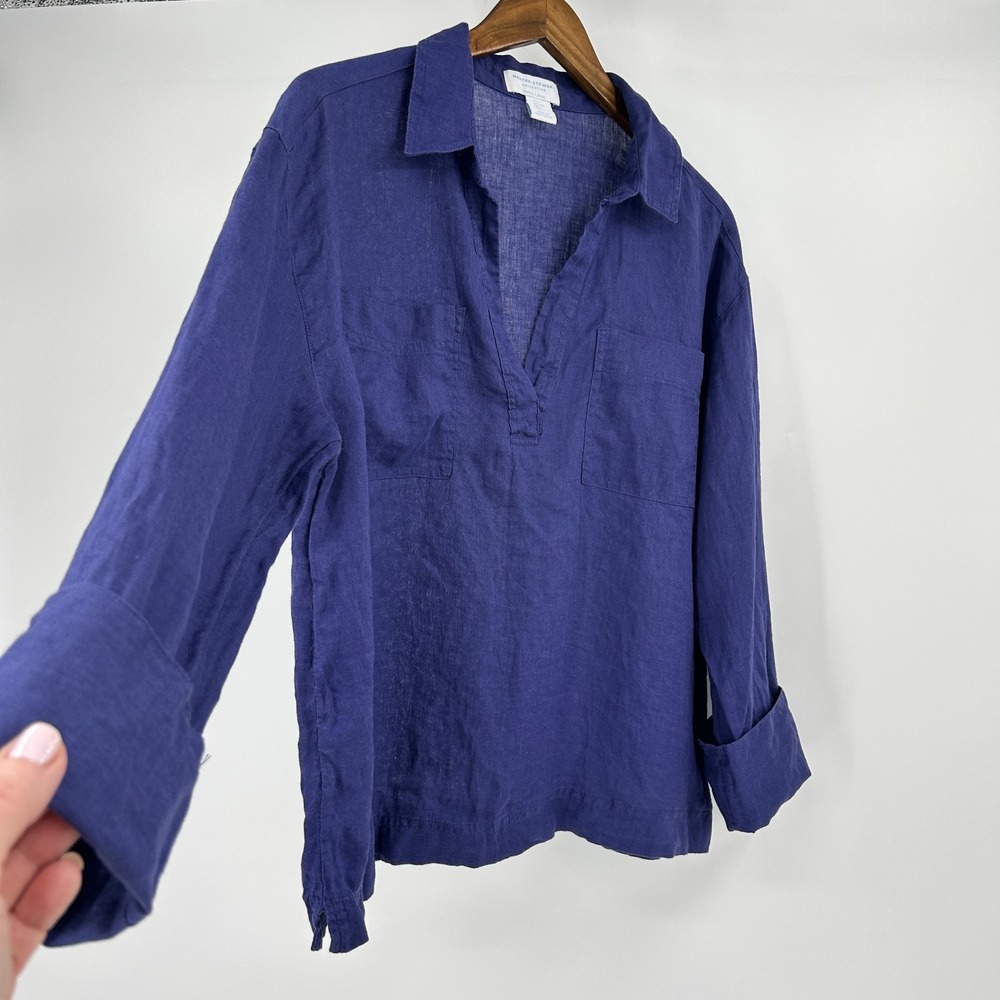 Martha Stewart Collection 100% Linen Popover Womens L Coastal Cottage Preppy